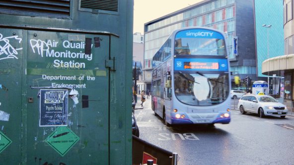 Air pollution monitor and buses Glasgow