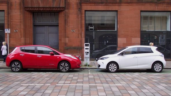 Electric cars recharging in Glasgow's Merchant City